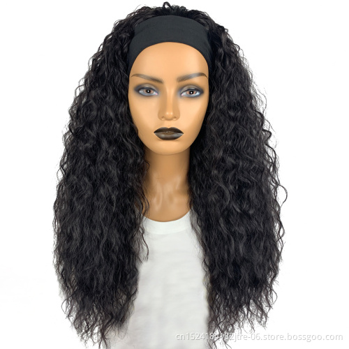 human hair feeling japanese kaneka fiber water wave headband wig, synthetic water wave wig with headband